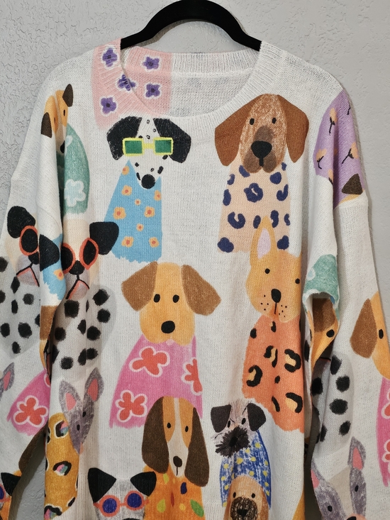 Charming Canine Crewneck Sweater Multicolor Lightweight Womens Large - Picture 3 of 7